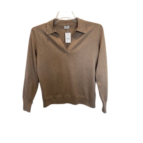 J. Crew Pullover Sweater Collared Neckline Ribbed Cuffs Soft Neutral Tan S NWT - Picture 3 of 10